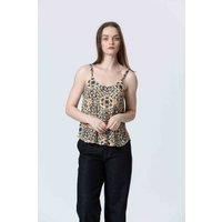 Floral Print Tank Top with Round Neck and Shoestring Straps