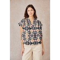 Printed Short Sleeve Blouse with V-Neck