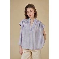 Striped V-Neck Blouse with Short Sleeves