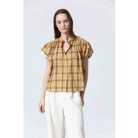 Short Sleeve Checked Blouse