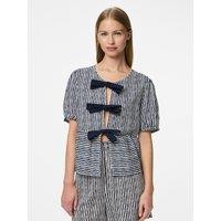 Striped Short Sleeve Blouse with Bows