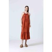 Embroidered Midi-Length Dress with Beaded Straps