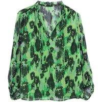 Printed Flowing Blouse with High Neck, 3/4 Length Sleeves