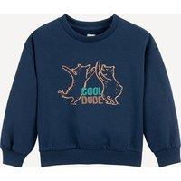 Bear Print Fleece Sweatshirt with Crew Neck
