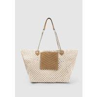 Macrame Tote Bag with Leather Pocket