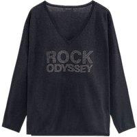 Jumper with Slogan, V-Neck, Long Sleeves