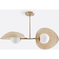 Javana Double Opaline Ceiling Light in Rattan/Brass