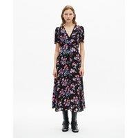 Midi V-Neck Dress with Floral Print and Short Sleeves
