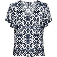 Printed V-Neck Blouse with Short Sleeves