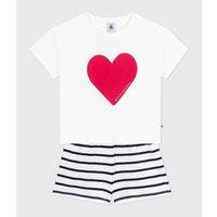 Cotton Short Pyjamas with Heart and Striped Print