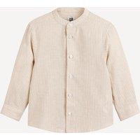 Striped Cotton/Linen Shirt with Mandarin Collar