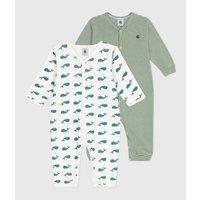 Pack of 2 Sleepsuits Without Feet in Striped and Whale Print