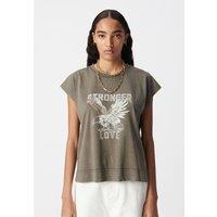 Slogan Print T-Shirt with Crew Neck and Short Sleeves