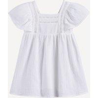 Embroidered Dress with Shoulder Ruffles