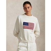 USA Embroidered Flag Sweatshirt with Crew Neck and Long Sleeves