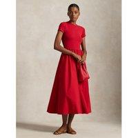 Full Midi Dress in Dual Fabric with Short Sleeves