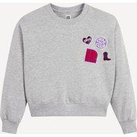 Fleece Crew Neck Sweatshirt with Embroidered Badges