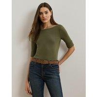 Boat Neck T-Shirt with 3/4 Length Sleeves