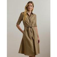 Linen Flared Shirt Dress with Short Sleeves