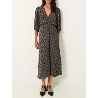 V-Neck Midi Dress, Gathered and Printed, Nylia