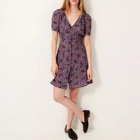 Claudia Printed Mini Dress with Buttoned V-Neck