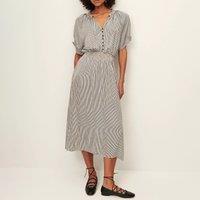 Amber Midi Dress with Stripes and Smocked Waist