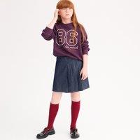 Printed Fleece Sweatshirt with Embroidery and Crew Neck