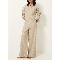 Manhatti Striped Trousers in Linen/Cotton with Wide Leg