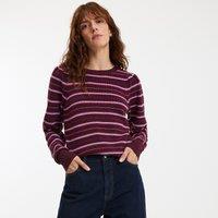 Striped Crew Neck Jumper in Fine Knit with Sparkly Thread