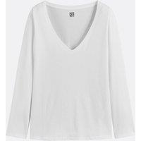 Cotton V-Neck T-Shirt with Long Sleeves