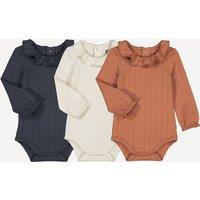 Pack of 3 Bodysuits with Ruffled Collar and Long Sleeves