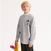 Oversized Crew Neck Sweatshirt with Badges