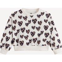 Crew Neck Sweatshirt in Fleece with Hearts Print