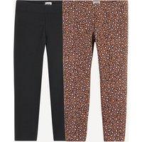 Pack of 2 Animal Print and Plain Black Leggings