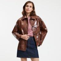 Mid-Length Buttoned Jacket in Faux Patent Leather