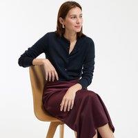 Button-Down Cardigan with Crew Neck in Fine Knit