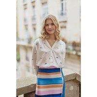 Bolia Embroidered Cotton Blouse with V-Neck and Long Sleeves