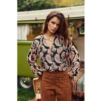 Beily Draping Blouse in Paisley Print with V-Neck