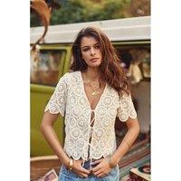 Talia Lace Blouse with Tie-Front and Short Sleeves