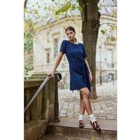 Rusla Tie-Waist Dress with Crew Neck and Short Sleeves