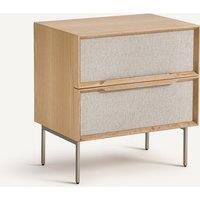 Omid Bedside Cabinet with 2 Drawers in Oak Veneer and Textured Fabric
