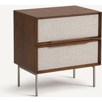 Omid 2-Drawer Bedside Table in Walnut Veneer and Fabric