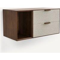 Aldon Box with 1 Compartment and 2 Drawers in Walnut and Fabric