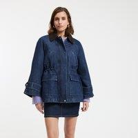 Denim Mid-Length Barn Jacket with Zip Fastening