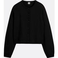 Wool Fine Knit Cardigan with Crew Neck