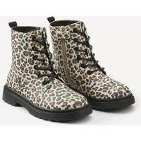 Kids Leopard Print Ankle Boots with Lace-Up Fastening