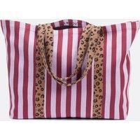 Striped Tote Bag with Leopard Print Handles