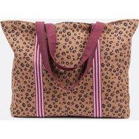 Leopard Print Tote Bag with Striped Handles