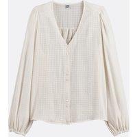 Cotton V-Neck Blouse with Long Sleeves