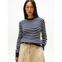 Striped Crew Neck Jumper in Cable Knit